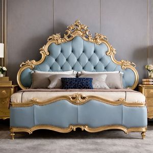 Elegant Palace French <b>Antique</b> Style Solid Mahogany Wood King Size Bedroom Set with Nightstands for Apartment & Hotel Use - Product Image 2