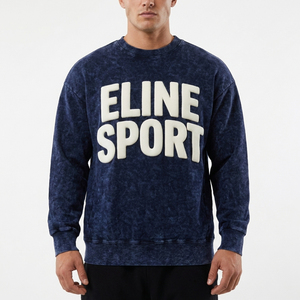 Sweat-shirt à col rond délavé à l'acide de qualité supérieure avec lettrage imprimé en relief 3D, style sportswear urbain, pull à épaules tombantes, streetwear décontracté - Product Image 1