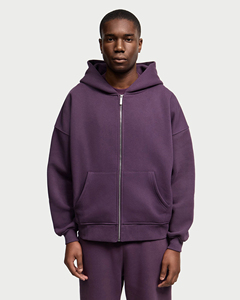 Sudadera con capucha y cremallera para hombre, color morado, de gran tamaño, de algodón grueso, de alta calidad, estilo casual y urbano. - Product Image 1