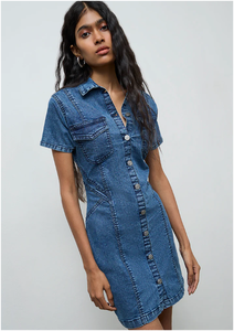 Vestido Midi Recto de Mezclilla Azul Lavado - Estilo Moderno para Exteriores con Forro de Algodón Ecológico - Product Image 3