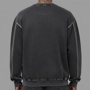 High Quality Casual Wear Drop Shoulder Contrast <b>Stitch</b> Sweatshirt For Men Custom Made Fashionable O-Neck Acid Washed Sweatshirt - Product Image 5