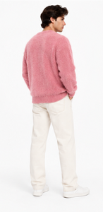 women mohair <b>sweater</b> oversized fuzzy <b>crewneck</b> pullover handknitted striped jacquard winter knitwear oem odm custom design soft - Product Image 3