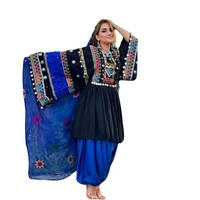 Ensemble long bohème pour femme, haut brodé à fleurs avec pantalon harem bleu, manches longues, col rond, coupe ample, toutes saisons