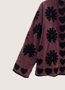 Manteau en velours à col mandarin avec motif floral appliqué, manches longues, fermeture éclair, vêtement d'automne pour adultes, grande taille - Product Image 3