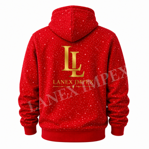 Sweat-shirt à capuche pour homme en molleton rouge avec strass, logo personnalisé, streetwear décontracté, sweat-shirt à manches longues, mode hiver - Product Image 3