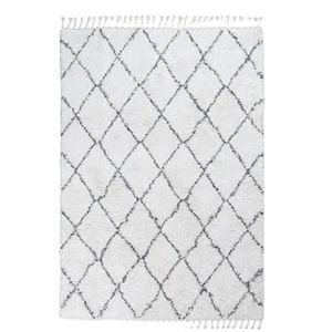 Tapis rectangulaire à motif treillis marocain en laine et acrylique, tufté à la main, moelleux, antidérapant, pour salon, revêtement de sol décoratif - Product Image 1