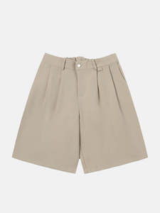 Shorts Bermuda Homme Personnalisés d'Été, Coupe Ample, Style Urbain, Couleur Unie, Ourlet Ouvert, Double Plis, Jambes Larges, Longueur Genou, Style Baggy - Product Image 1