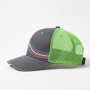 Custom Logo Multi-Color Wavy Stripe Mesh Trucker Hat - 6 Panel Grey and Green Snapback Cap Fashion Outdoor Sports Trucker Cap - Product Image 3
