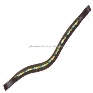 Bracelet en cuir tondeuse de cheval en cuir, canal vide, brun foncé, chaîne métallique décorative, multicolore, cristal scintillant - Product Image 5