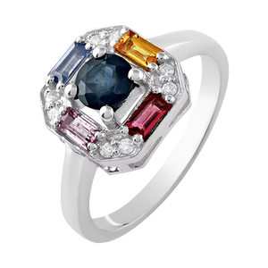 Anillo de Diamantes y Múltiples Zafiros en Plata de Ley 92.5 KLSR-11438 - Product Image 1