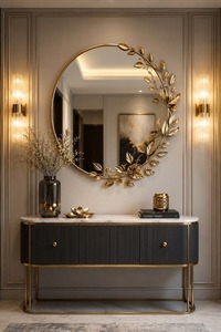 Round Brass Wall <b>Mirror</b> Decorative Framed Art <b>Gold</b> Finish Bohemian Style 10mm Thick - Product Image 4