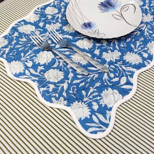 Baby <b>blue</b> linen <b>table</b> <b>mats</b> with scallop edges in white for <b>table</b> decor 14''x20'' size <b>Table</b> Linens - Product Image 2