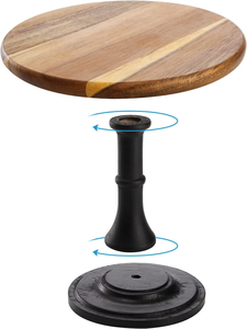 Support à gâteau en bois d'acacia avec base en métal noir rustique, présentoir à gâteau de mariage, plateau de service en bois pour desserts pour fête de mariage - Product Image 3