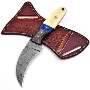 Cuchillo de Hoja Fija de Acero de Damasco con Espiga Completa, OEM/ODM, Venta al por Mayor, Personalizable, para EDC, Caza y Camping al Aire Libre, con Mango de Hueso de Camello y Madera - Product Image 1