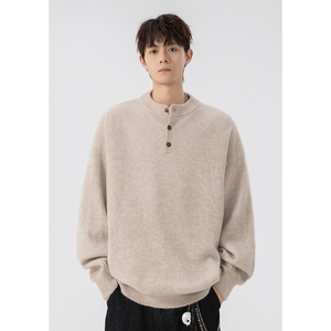 <b>Men's</b> Wholesale Winter <b>Henley</b> Knit Sweater <b>Long</b> <b>Sleeve</b> Button Neck Pullover Soft Warm Casual Classic Knitwear OEM ODM Clothing - Product Image 5