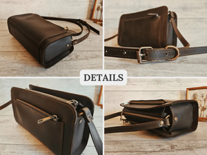 Personalized <b>Women</b> Leather Crossbody <b>Bag</b> Small Purse Handmade Zipper Shoulder Handbag <b>Black</b> Gift for Her Casual Everyday - Product Image 2