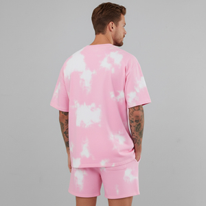 Yourbrand Men's Pink Tie Dye T-Shirt <b>Set</b> Crew Neck Casual Summer Wear 100% Cotton <b>Knitted</b> Short Sleeve Streetwear Men Summer <b>Set</b> - Product Image 3