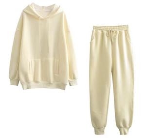 Women Pink <b>Hooded</b> Tracksuit Set Casual Loose Fit Full Sleeve Solid Color Drawstring Pants With Side Pockets Autumn Wear - Product Image 5
