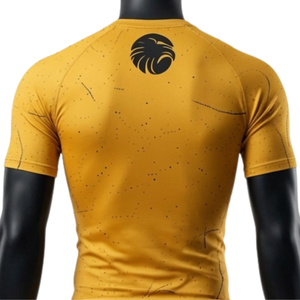 ชุดเสื้อและกางเกงรัดรูปผู้ชายสีเหลืองมัสตาร์ดสีดำ ระบายอากาศได้ดี ยืดหยุ่น แห้งเร็ว สำหรับฟิตเนส ยิม เทรนนิ่ง วิ่ง และกีฬา - Product Image 5