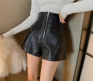 Shorts en cuir véritable fait main pour femme, taille haute, en peau de mouton véritable, doux, imperméables et respirants, tendance - Product Image 3