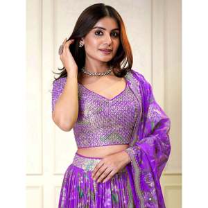 Glamorous Purple Sequins Organza Engagement Wear Lehenga Choli - Product Image 5