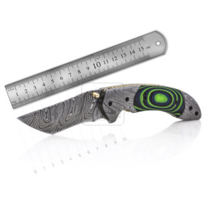 Couteau pliant Damascus Deal en acier Damas, lame Drop Point, manche Micarta, fait main, couteau de poche, outil multifonction pour la chasse en extérieur - Product Image 4