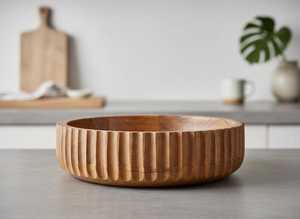 Tazón para servir ensalada de frutas hecho a mano con madera de mango, centro de mesa rústico estilo granja - Product Image 3