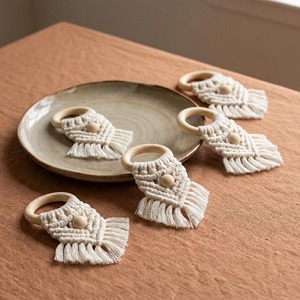 <b>White</b> Macrame Napkin Ring With Wooden Beads For <b>Dining</b> <b>Table</b> Wedding Decor Festive <b>Table</b> Styling And Gift Decoration From india - Product Image 6