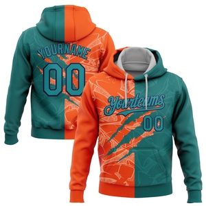Sudadera con Capucha de Diseño Nuevo, Estampado de Grafiti Personalizado, Color Verde Azulado, Naranja y Negro, con Efecto 3D, Venta Directa de Fábrica - Product Image 1