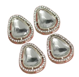 ตัวเชื่อมต่อรูปวงรีเรขาคณิตสีทอง 2 ชิ้น ขนาด 40x22 มม. คริสตัลชุบทอง 18K แบบ Kundan Meenakari สำหรับงานเครื่องประดับ ขายส่ง - Product Image 1