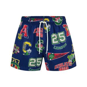 Shorts de Playa para Hombre, Color Azul Marino, Estampados, con Parches y Cierre con Cordón, Secado Rápido, Traje de Baño de Poliéster - Product Image 1