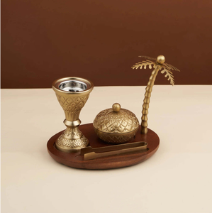 Juego de quemadores de incienso de latón premium con bandeja de madera, decoración aromática para el hogar, uso durante todo el año para aromaterapia en el hogar. - Product Image 1