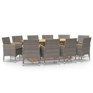 Ensemble de salle à manger de jardin en rotin gris foncé 8 places, mobilier d'extérieur en teck avec structure en aluminium, design contemporain - Product Image 4