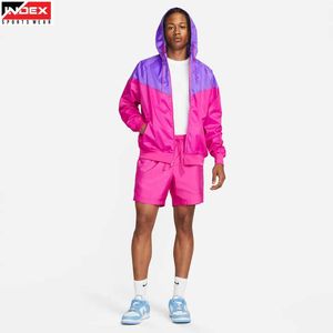 Conjunto Deportivo con Capucha para Hombre, Marca INDEX, Diseño Color Block, Chaqueta con Cierre y Manga Larga, Pantalones Cortos, Ligero, Poliéster, Ropa Urbana de Primavera - Product Image 1