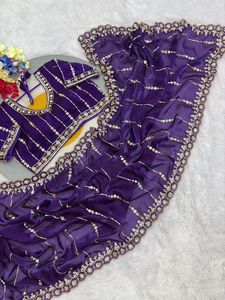 Sari de Organza de Diseño con Lentejuelas y Bordados, Blusa para Bodas y Fiestas, Sari Tradicional Indio - Product Image 1
