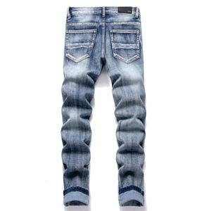 Jeans slim vintage déchirés de haute qualité pour hommes, pantalon bleu pour hommes, jeans en denim délavé - Product Image 2