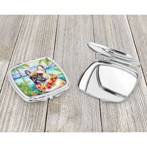 Bulldog Francés Luau compacto espejo de maquillaje de viaje decorativo espejo de bolsillo plegable de mano para regalo de mujeres y niñas - Product Image 3