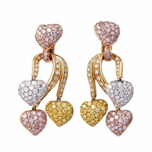 Boucles d'oreilles pendantes en diamant taille cœur, or 18 carats, bijoux de luxe pour femmes, style mariage - Product Image 1