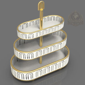 ชั้นวางเค้กสแตนเลสทรงรี 3 ชั้น เป็นมิตรกับสิ่งแวดล้อม หรูหรา ใช้สำหรับเสิร์ฟและวางขนม ปลอดภัยสำหรับเครื่องล้างจาน เหมาะสำหรับโชว์กาแฟและของหวาน - Product Image 1