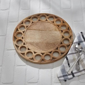 ถาดไม้ทำมือ ถาดเสิร์ฟไม้สไตล์เรสติก จานไม้ตกแต่งผนัง ของตกแต่งครัวสไตล์ฟาร์มเฮาส์ ถาดจานตกแต่งบ้านสไตล์โบโฮ - Product Image 3