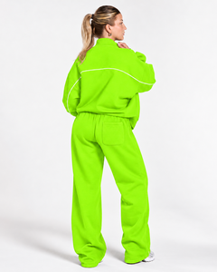 Wholesale <b>Women</b> Contrastline Zip <b>Jacket</b> Tracksuit Set Casual Two Piece Outfit Relaxed Fit Wide Leg Pants Matching Clothing - Product Image 2