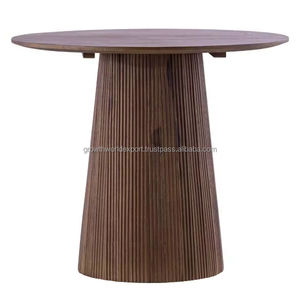 Mesa de Centro Moderna Redonda de Madera de Mango para Sala de Estar, Diseño Minimalista Marrón de Mediados de Siglo para Dormitorio - Product Image 1