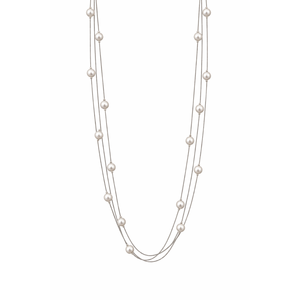 Namivaa Collar de Plata de Ley 925 para Mujer, Diseño Largo Minimalista con Cadena de Eslabones, Perlas de Imitación Multicapa, Romántico y Elegante - Product Image 1