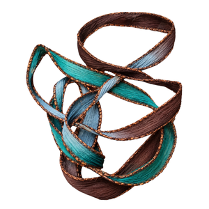 Ruban en soie de mûrier 100 % pure Y S INTERNATIONAL, bleu marine et turquoise avec bordure cuivrée, garniture plate en soie de designer pour la mode et l'artisanat - Product Image 2
