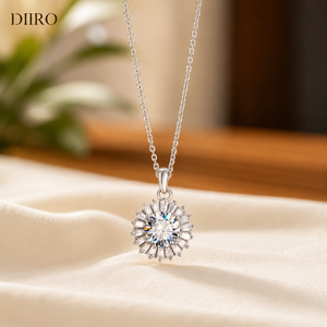 Luxury Moissanite Baguette Halo <b>Pendant</b> <b>Necklace</b> for Women 925 Sterling Silver with Round Brilliant Cut Diamond Trendy Design - Product Image 1