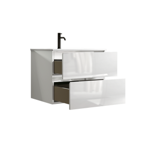 Mobile Bagno Sospeso Bianco Lucido da 24 Pollici con Ampio Spazio di Stoccaggio, Lavabo in Ceramica e Un Foro per Rubinetto, Design Flottante - Product Image 4