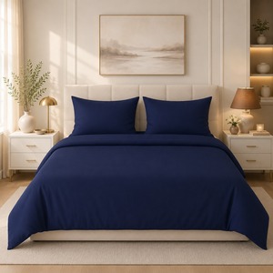 100% Pure Cotton Midnight Blue 300 Thread Count Solid Bedsheet Premium Soft <b>Comfortable</b> for Master Bedroom Available for Sale - Product Image 1