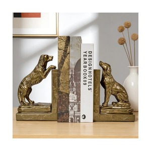 Brass Dog Sculptural <b>Bookends</b> 2Pcs Traditional Metal Design for Home Office Desk Decor - Product Image 1