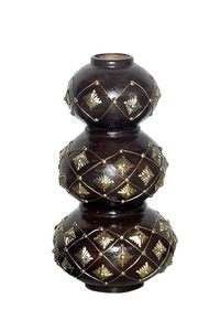 <b>Rustic</b> Wooden Flower Vase Handmade Brown Tabletop Decorative Vase with Brass Decoration for Home <b>Office</b> - Product Image 2