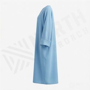 Abaya Kaftan pour femmes, style modeste, en mousseline, coupe droite naturelle, manches amples et plissées, devant ouvert, couleur personnalisable, pour musulmanes - Product Image 3